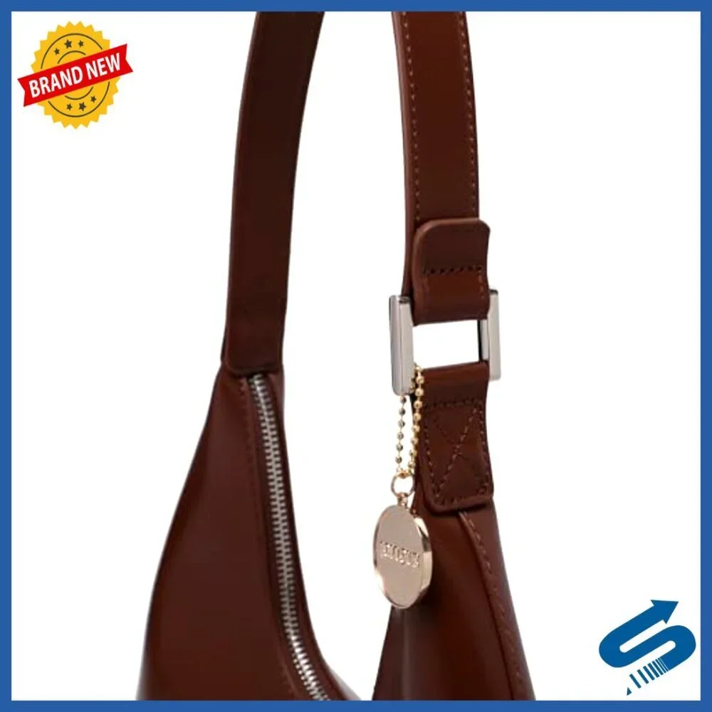 Small Faux Leather Hobo Shoulder Bag Trendy Unique Zipper Design Lightweight